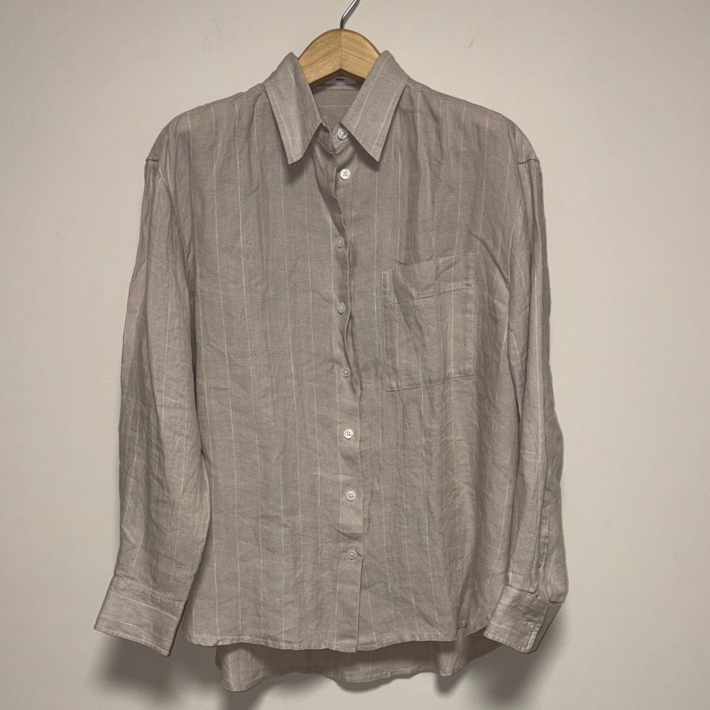 Aritzia group by babaton siesta beige linen top sz xs xsmall  tried on only